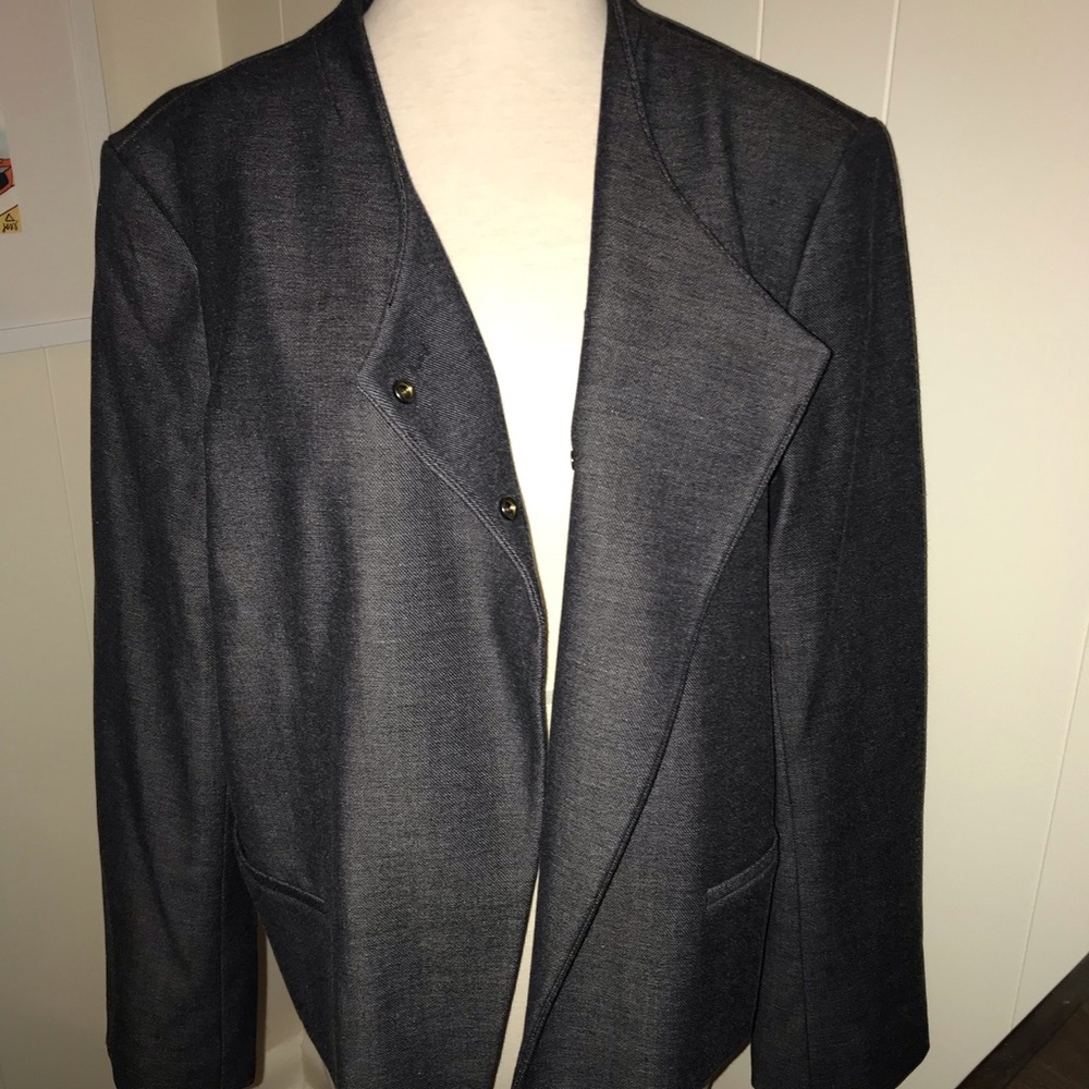 Ann Taylor Chambray Work Blazer Jacket XL navy